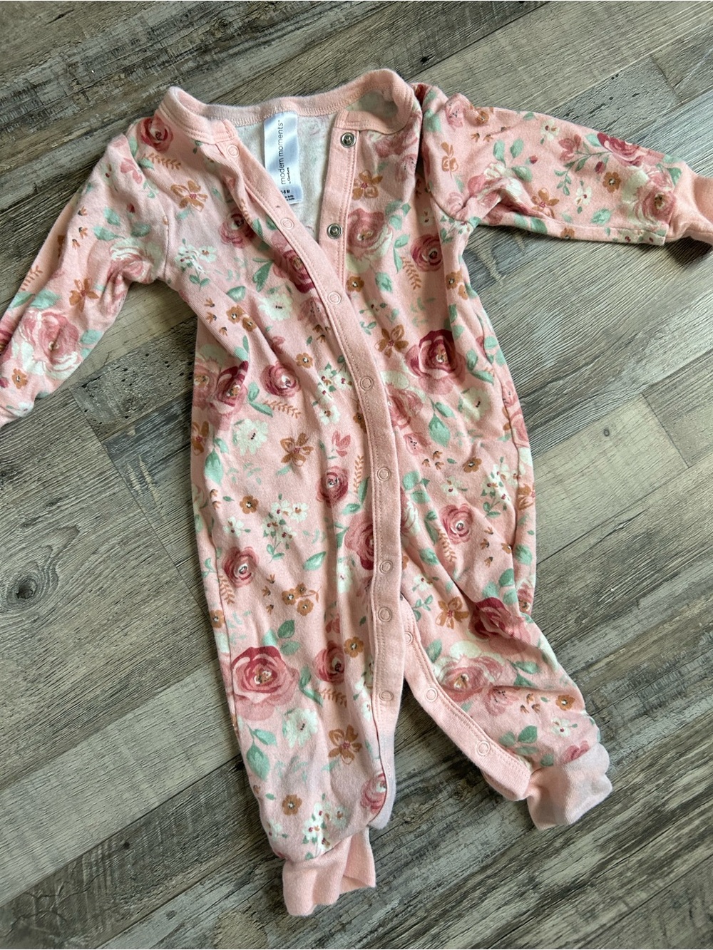 Floral Pink Footed Baby One-Piece with Snap Front